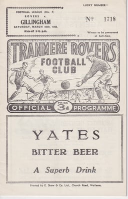 Tranmere Rovers v Gillingham Match Programme 1962-03-24